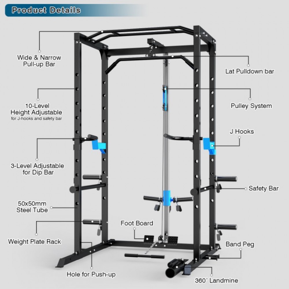 Ultra Fuego Squat Rack Power Cage Multi Functional Power Rack With J