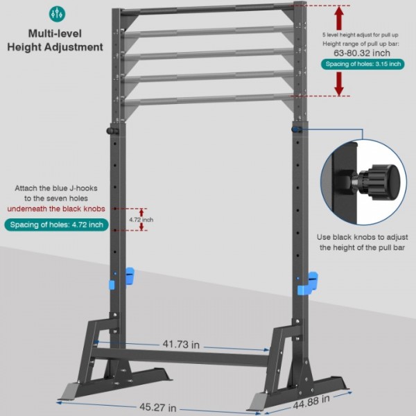 ULTRA FUEGO Adjustable Squat Rack Power Cage with Pull up Bar, Power Rack Weight Lifting Home Gym Power Zone J-Hooks W/Rubber Padding (SQAUT Rack)